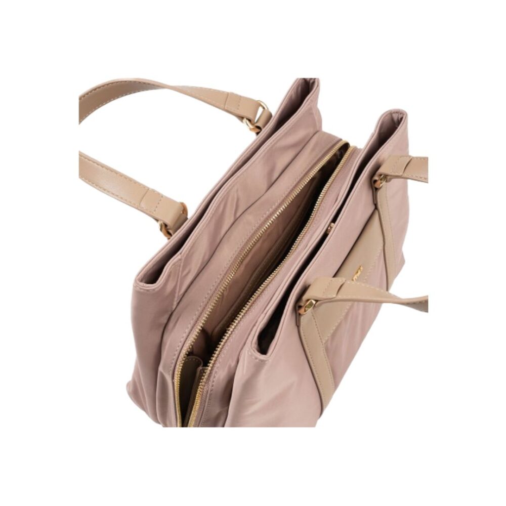 Bolso de mano Matties compartimento triple camel detalle de compartimentos