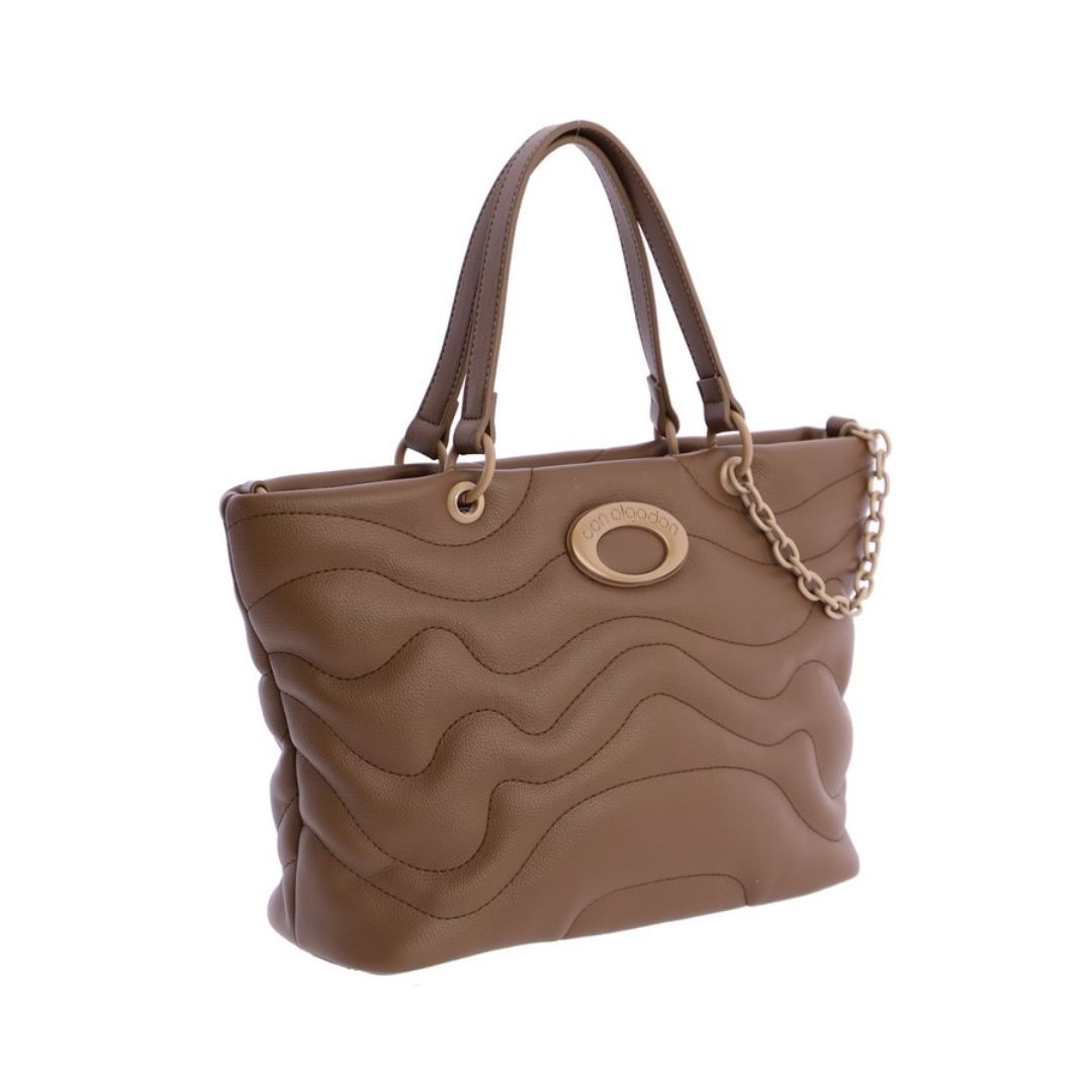 Bolso shopping acolchado don algodon marrón frontal Bolso shopping acolchado don algodon marrón frontal