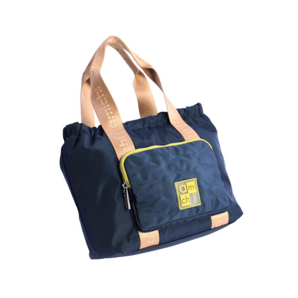 Bolso de mano Amichi azul detalle de bolso delantero