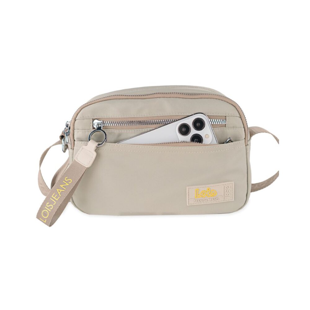 Bolso de tela Lois beige capacidad de bolsillo frontal