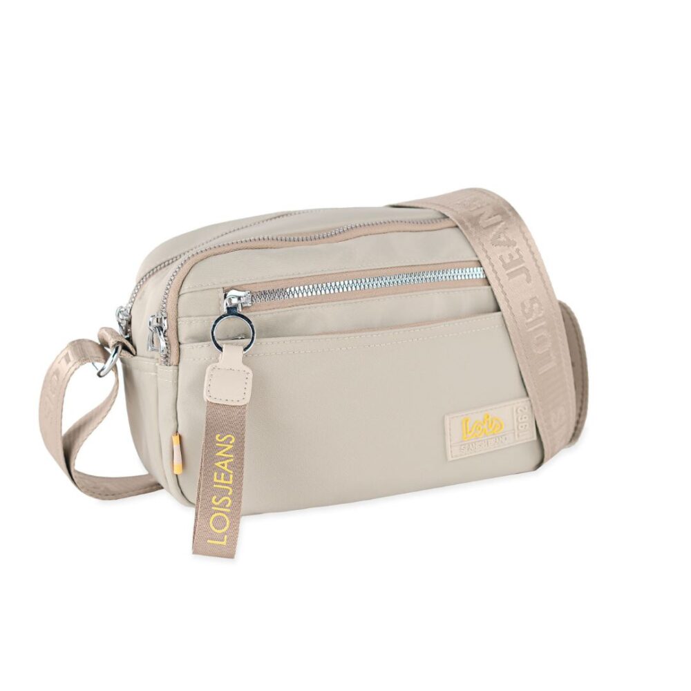 Bolso de tela Lois beige detalle de bandolera