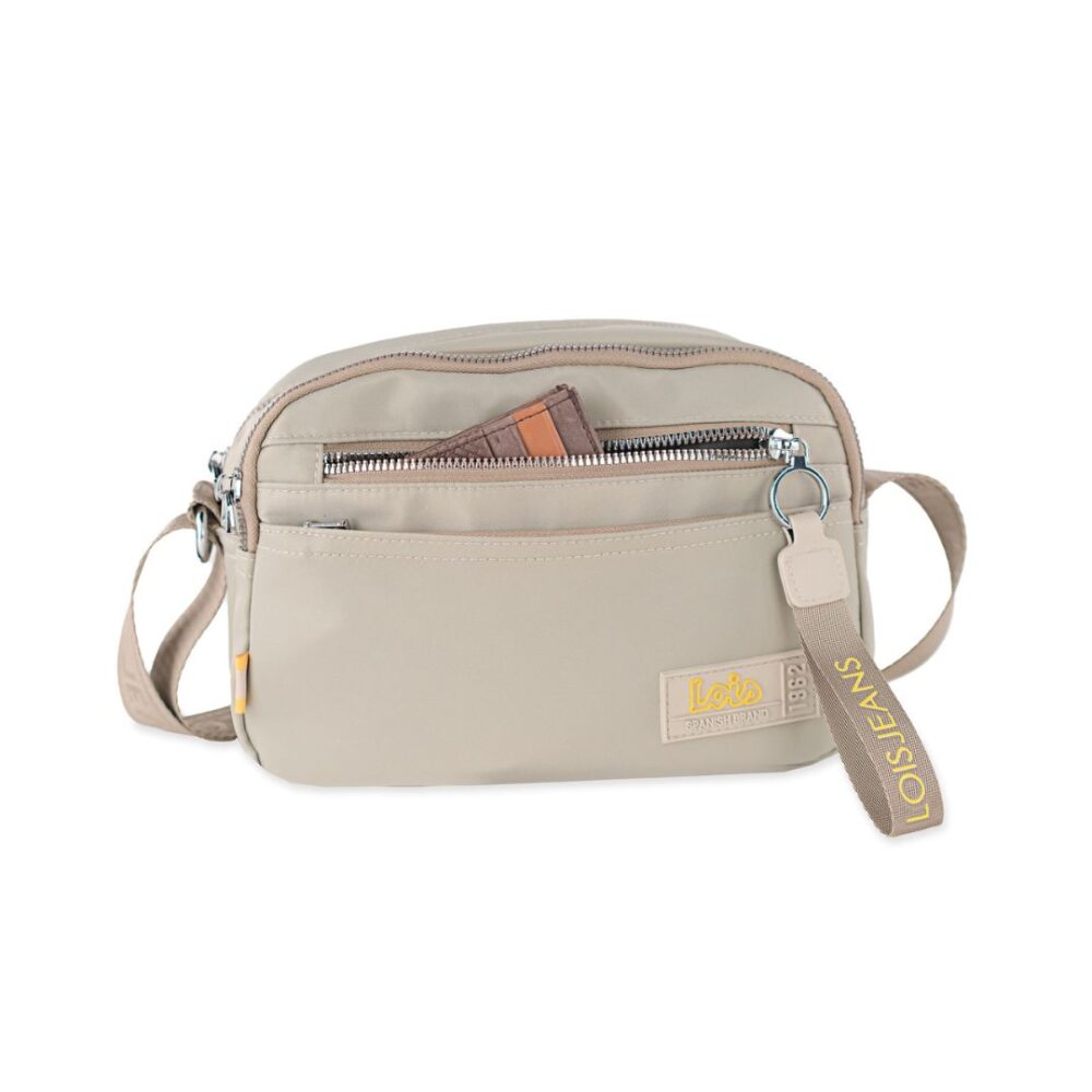 Bolso de tela Lois beige detalle de bolsillo