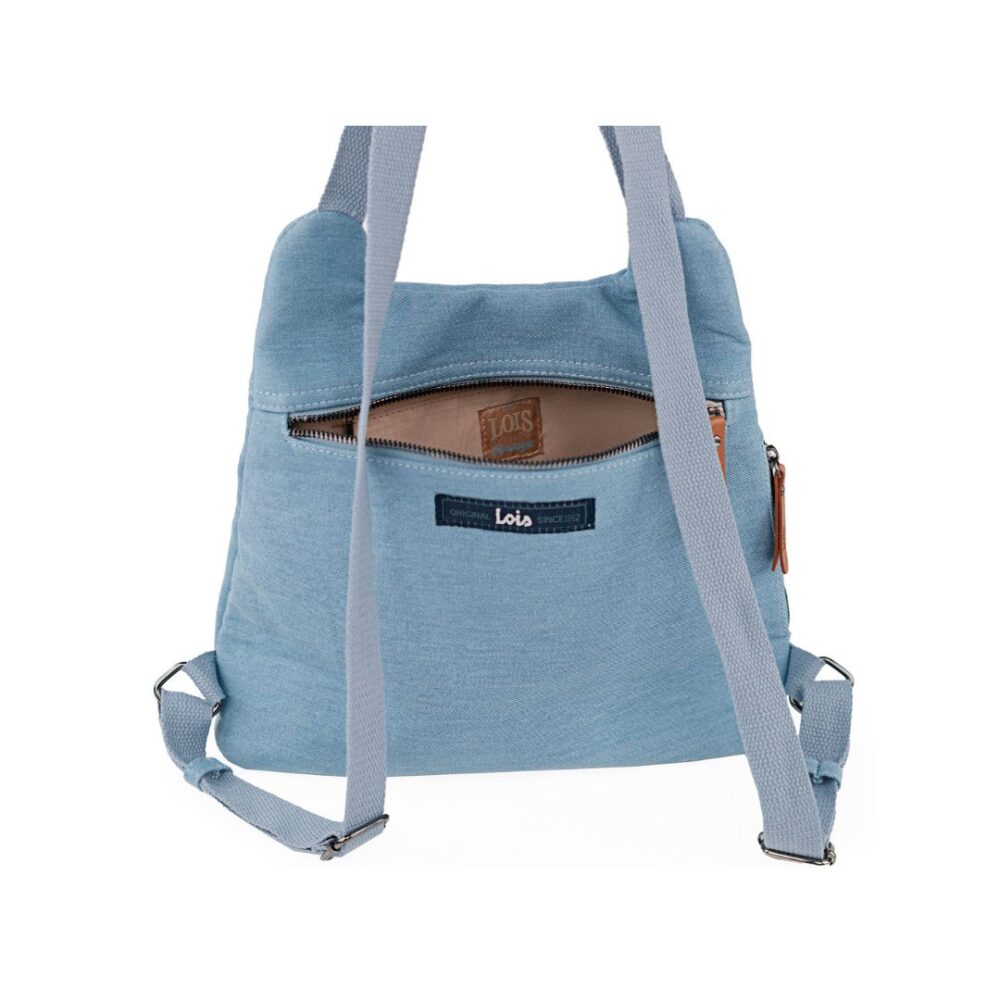 Mochila antirrobo Lois azul detalle de apertura