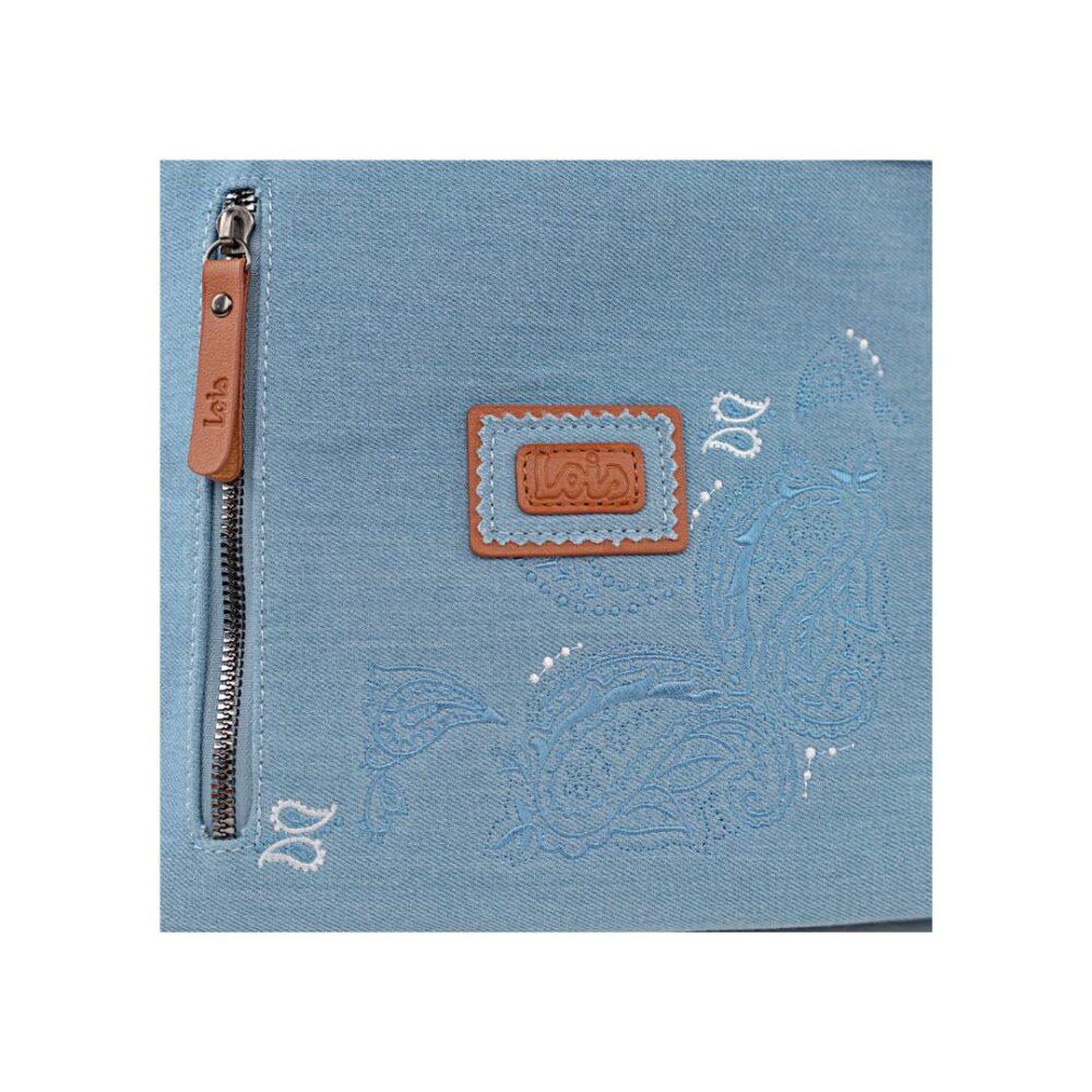 Mochila antirrobo Lois azul detalle de bordados