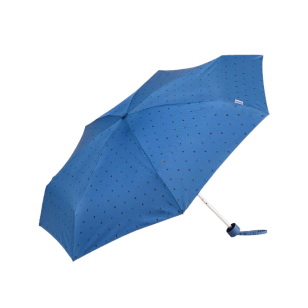 Paraguas plegable mini con lunares azul abierto