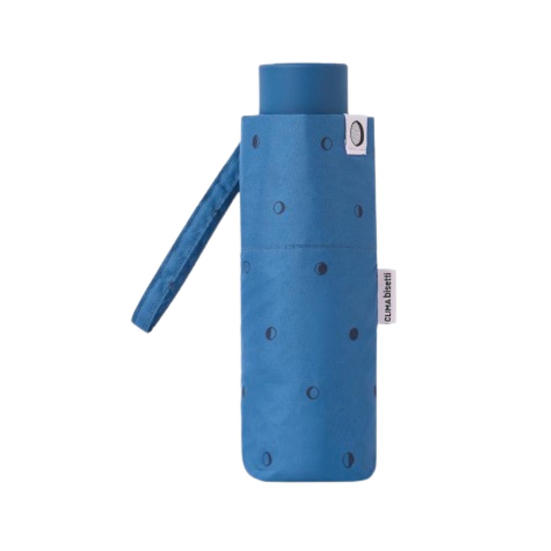 Paraguas plegable mini con lunares azul cerrado