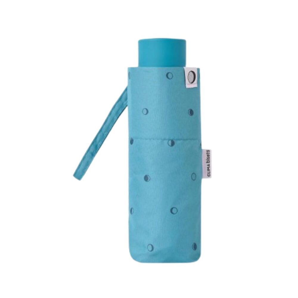 Paraguas plegable mini con lunares azul claro cerrado
