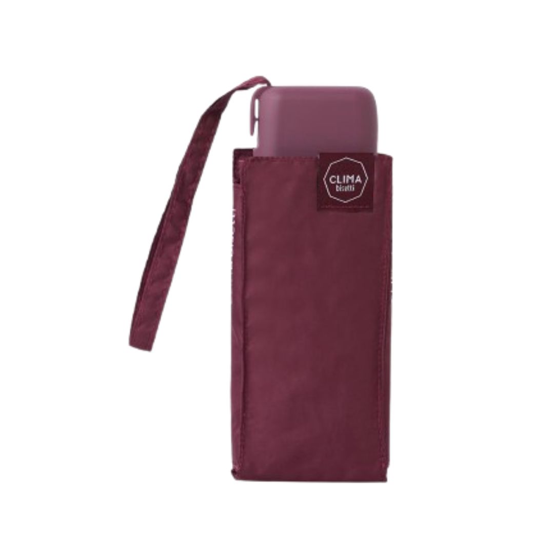 Paraguas plegable mini plano Bisetti burdeos cerrado