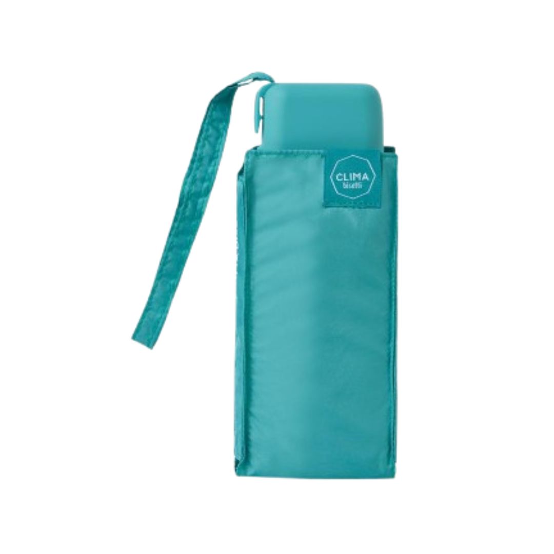 Paraguas plegable mini plano Bisetti turquesa cerrado