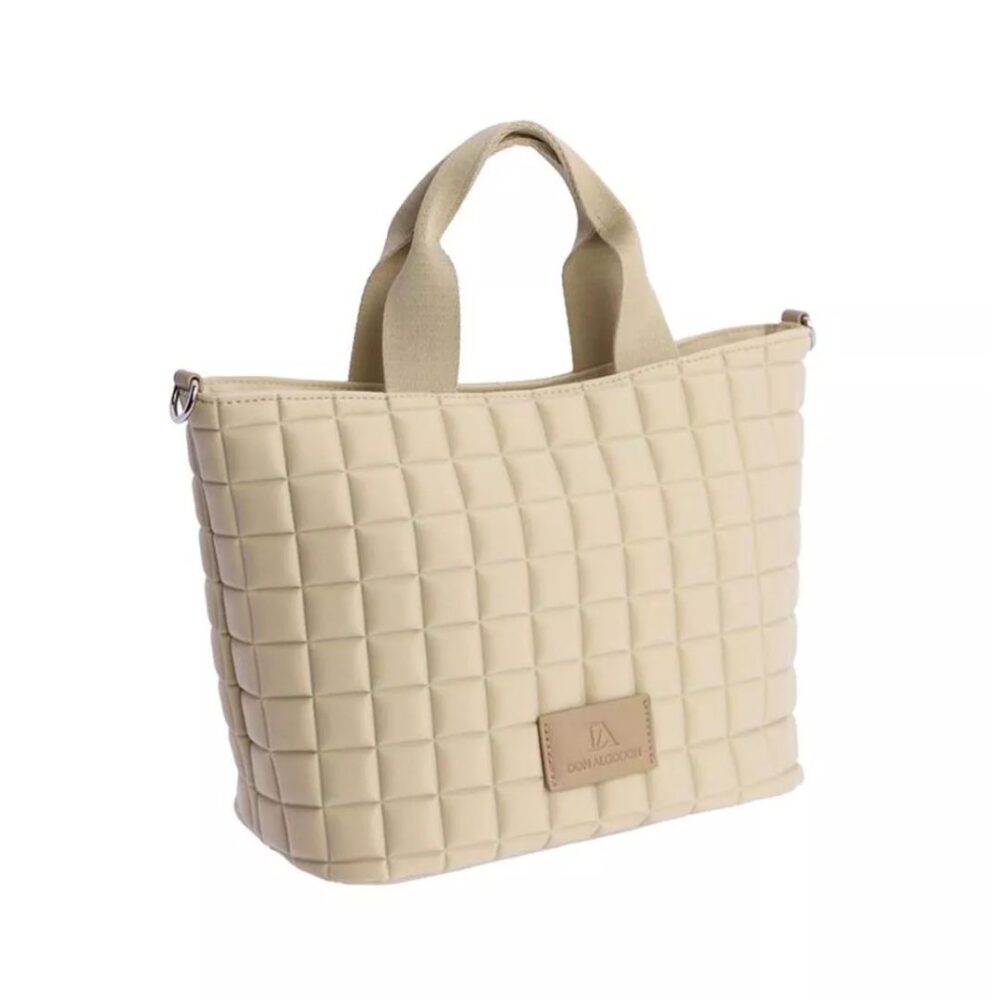 Bolso shopper Don Algodon acolchado beige mantequilla lateral